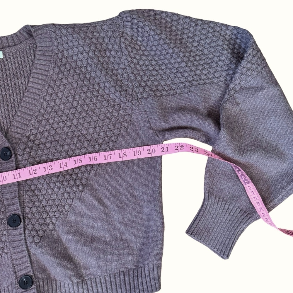 EUC White Birch cropped cardigan, bubble sleeves, knit, hot chocolate, size XL - Picture 9 of 13
